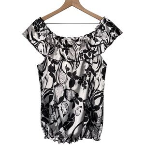 Cato Black and‎ White Floral Silky Blouse